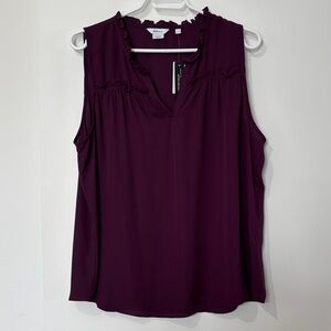 Reitmans Dark Plum Ruffle-Trim V-Neck Sleeveless Camisole